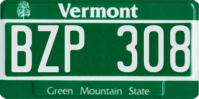 VT license plate BZP308