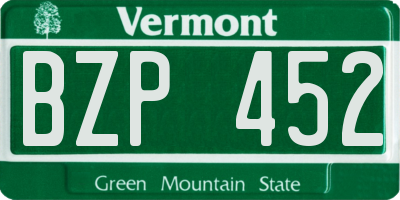 VT license plate BZP452