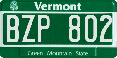 VT license plate BZP802