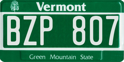 VT license plate BZP807