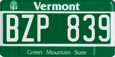 VT license plate BZP839