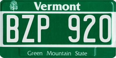 VT license plate BZP920