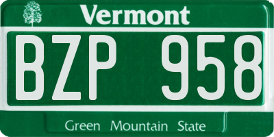 VT license plate BZP958
