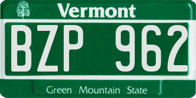VT license plate BZP962