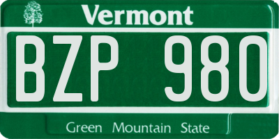 VT license plate BZP980