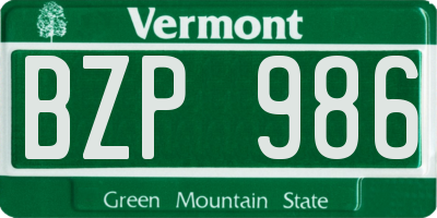 VT license plate BZP986