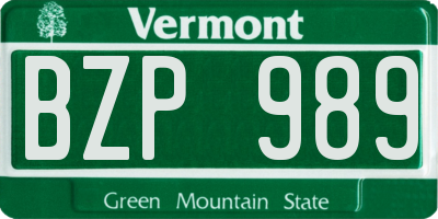 VT license plate BZP989