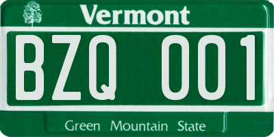 VT license plate BZQ001