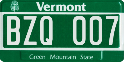 VT license plate BZQ007