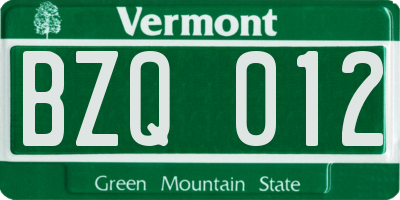 VT license plate BZQ012
