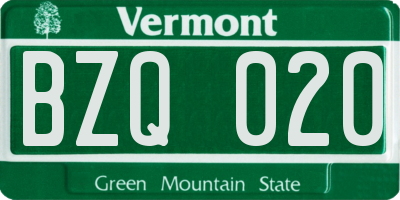 VT license plate BZQ020