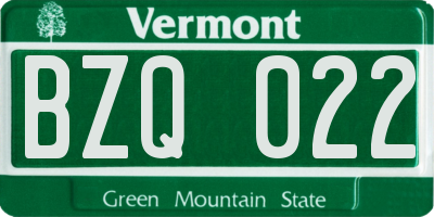 VT license plate BZQ022