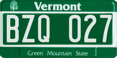 VT license plate BZQ027
