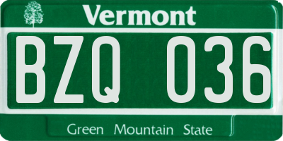 VT license plate BZQ036