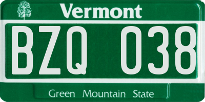 VT license plate BZQ038