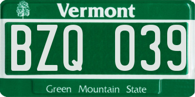VT license plate BZQ039