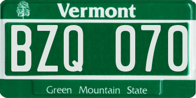 VT license plate BZQ070
