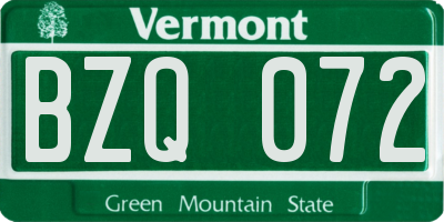 VT license plate BZQ072