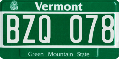 VT license plate BZQ078