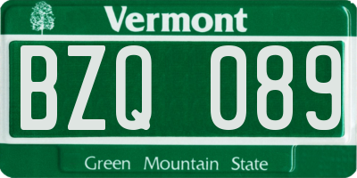 VT license plate BZQ089