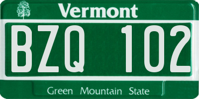 VT license plate BZQ102