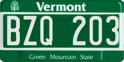 VT license plate BZQ203
