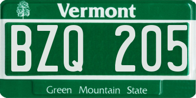 VT license plate BZQ205