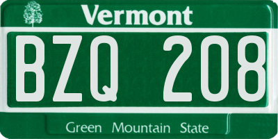 VT license plate BZQ208