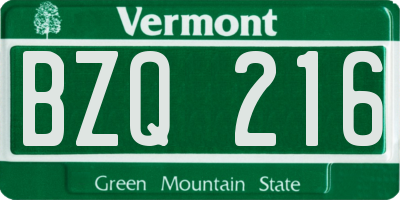 VT license plate BZQ216