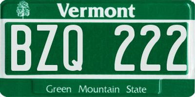 VT license plate BZQ222