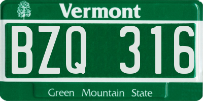 VT license plate BZQ316