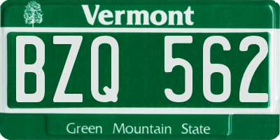 VT license plate BZQ562