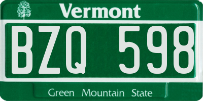 VT license plate BZQ598