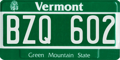 VT license plate BZQ602