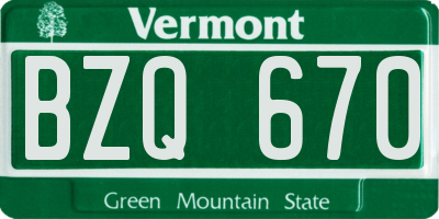 VT license plate BZQ670
