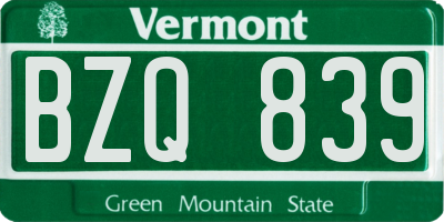 VT license plate BZQ839