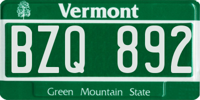 VT license plate BZQ892