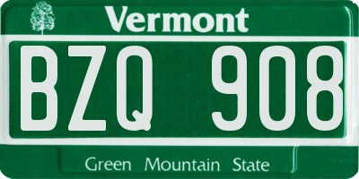 VT license plate BZQ908