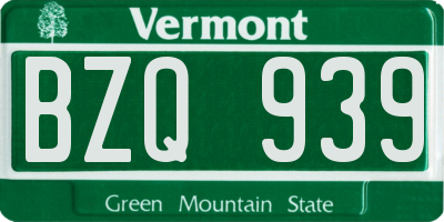 VT license plate BZQ939