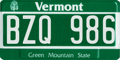 VT license plate BZQ986