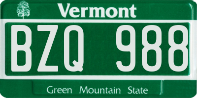 VT license plate BZQ988
