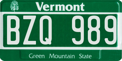 VT license plate BZQ989