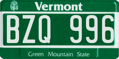 VT license plate BZQ996