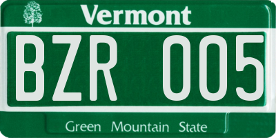 VT license plate BZR005