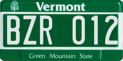 VT license plate BZR012