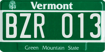 VT license plate BZR013