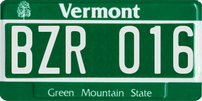 VT license plate BZR016