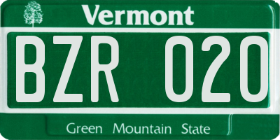 VT license plate BZR020