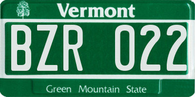 VT license plate BZR022