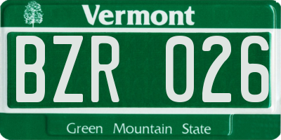 VT license plate BZR026